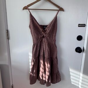 Dry Goods Mauve Eyelet Knot-Front Mini Dress